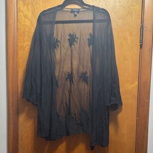 Torrid Black Sheer Wrap with Floral Embroidery